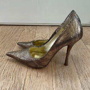 Bakers Shoes Women (likely size 8). Gold snakeskin design